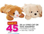 28cm Lying Cat Or Dog Assorted-Each