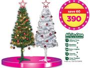 150cm Tree Plastic Stand + 24 Baubles Red & Silver + 24 Fairy Lights Clear+ 2 Tinsels + 1 Tree Toppe