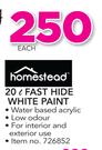 Homestead 20ltr Fast Hide White Paint-Each