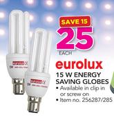 Eurolux 15W Energy Saving Globes-Each