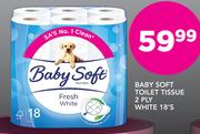 Baby Soft Toilet Tissue 2 Ply White-18's Pack