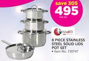 Tissolli 8 Piece Stainless Steel Solid Lids Pot Set