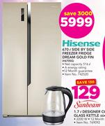 Hisense 670Ltr Side By Side Freezer Fridge Dream Gold Fin H670SG