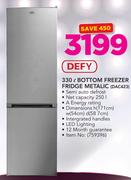 Defy 330Ltr Bottom Freezer Fridge Metallic DAC423