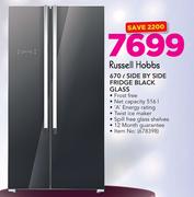 Russell Hobbs 670Ltr Side By Side Fridge Black Glass