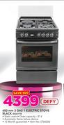 Defy 600mm 3 Gas 1 Electric Stove Black DGS179