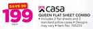 Casa Queen Flat Sheet Combo Includes 2 Flat Sheets & 2 Standard Pillow Cases
