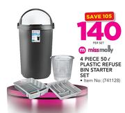 Miss Molly 4 Piece 50Ltr Plastic Refuse Bin Starter Set