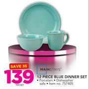 Mainstays 12 Piece Blue Dinner Set-Per Set