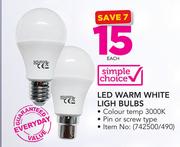 Simple Choice LED Warm White Light Bulbs-Each