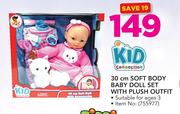 Kid Connection 30cm Soft Body Baby Doll Set With Plush Outfit