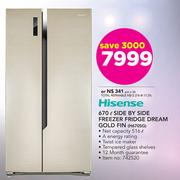 Hisense 670Ltr Side By Side Freezer Fridge Dream Gold Fin H670SG