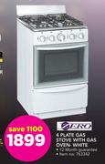 Zero 4 Plate Gas Stove With Gas Oven-White