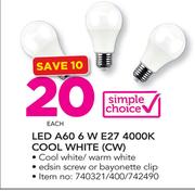 Simple Choice LED A60 6W E27 4000K Cool White CW-Each