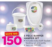 Baby Care 5 Piece Bumper Hamper Set Includes Baby Bath Bucket Feeding Set & Potty