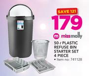 Miss Molly 50Ltr Plastic Refuse Bin Starter Set 4 Piece