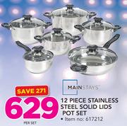 Mainstays 12 Piece Stainless Steel Solid Lids Pot Set-Per Set