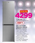 Defy 330Ltr Bottom Freezer Fridge Metallic DAC423