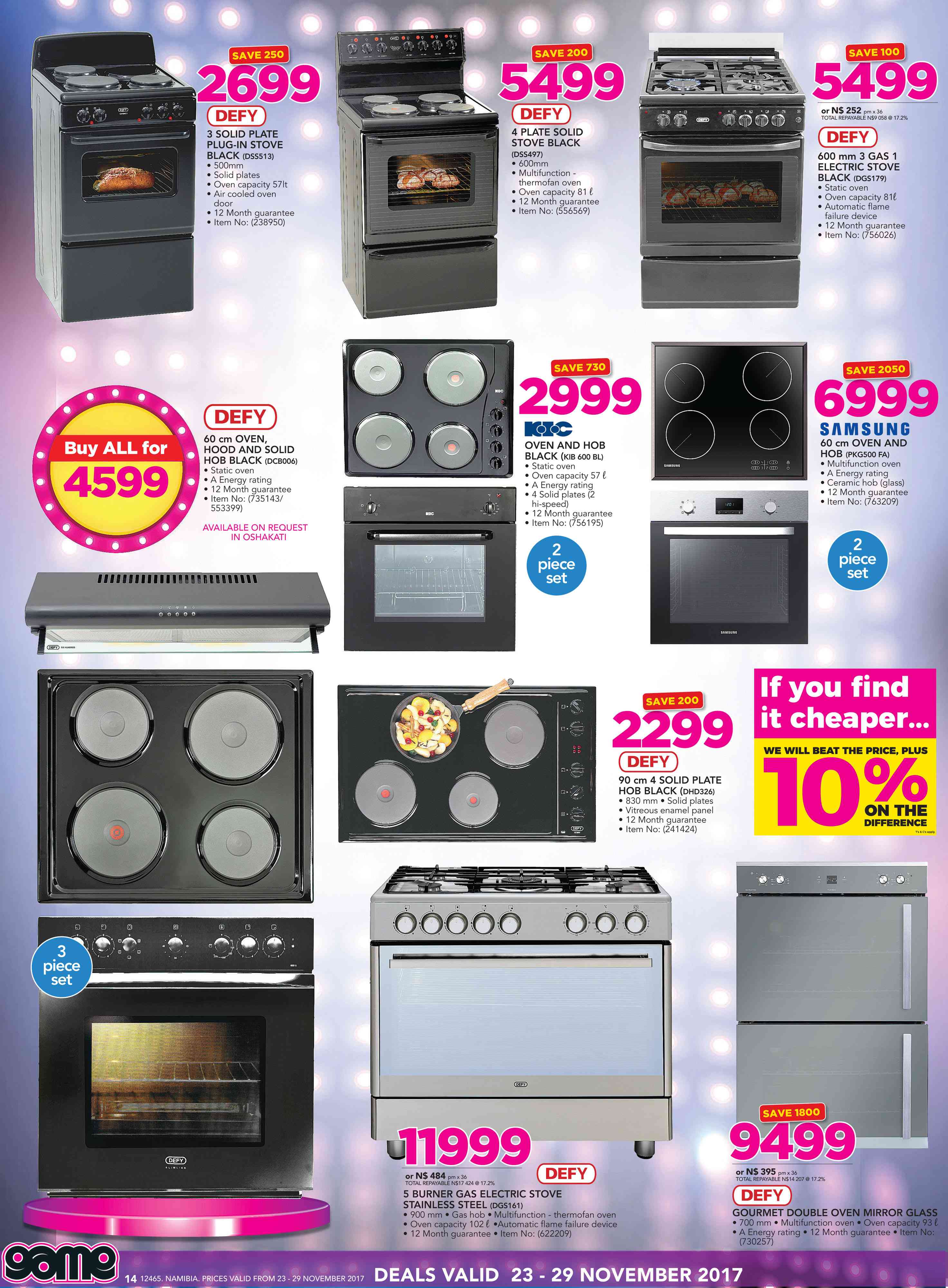 Defy 5 Plate Gas Stove Electric Oven