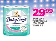 Baby Soft Toilet Rolls 2 Ply Minis White-9 Per Pack