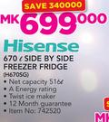 Hisense 670Ltr Side By Side Freezer Fridge (H670SG)