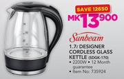Sunbeam 1.7Ltr Designer Cordless Glass Kettle (SDGK-170)