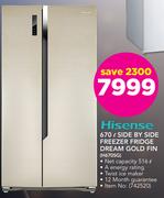 Hisense 670Ltr Side By Side Freezer Fridge Dream Gold Fin (H670SG)