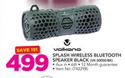 Volkano Splash Wireless Bluetooth Speaker Black VK-30000-BK       