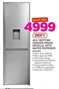 Defy 455Ltr Bottom Freezer Fridge Metallic With Water Dispenser DAC635
