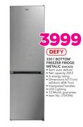 Defy 330Ltr Bottom Freezer Fridge Metallic DAC423