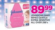 Johnsons Baby Wipes Gentle/Extra Sensitive All Over 288's-Per Pack