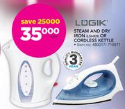 Logik Steam and Dry Iron LSI-005 or Cordless Kettle-Each