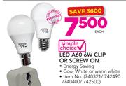 Simple Choice LED A60 6W Clip Or Screw On-Each