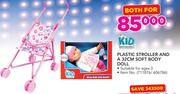 Kid Connection Plastic Stroller & A 32cm Soft Body Doll-Both For
