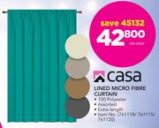 Casa Lined Micro Fibre Curtain-Per Drop