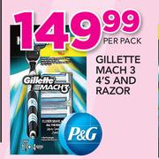 Gillette Mach3 4's And Razor-Per Pack