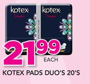 Kotex Pads Duo's-20's Each
