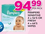 Pampers Sensitive 4x56's Or Fresh 4 x 64's Wipes-Per Pack