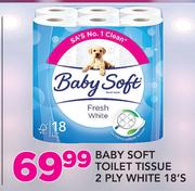 Baby Soft Toilet Tissue 2 Ply White 18's