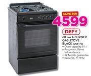 Defy 60cm 4 Burner Black Gas Stove DGS170