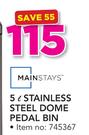 Mainstays 5ltr Stainless Steel Dome Pedal Bin