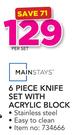 Mainstays 6-Piece Knife Set With Acrylic Block-Per Set