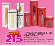 4-Piece Stainless Steel Glass Canister-Per Set