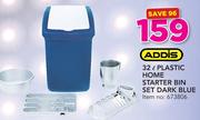 Addis 32Ltr Plastic Home Starter Bin Set Dark Blue