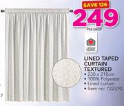 Always Home Lined Taped Curtain Textured 230x218cm-Per Drop