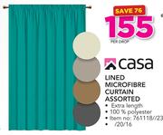 Casa Lined Microfibre Curtain Assorted-Per Drop