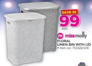 Miss Molly Floral Linen Bin With Lid-Each