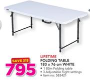 Life Time Folding Table 183 x 76cm White