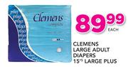 Clemens Large Adult Diapers 15’s Large Plus-Each