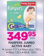 Pampers Jumbo Active Baby Junior-111's/Maxi Plus-120's/Maxi-132's/Midi-150's